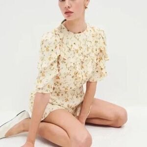 NWT Reformation Malachi Floral Ruffle Mini Dress in Cream Yellow Julius Size 2